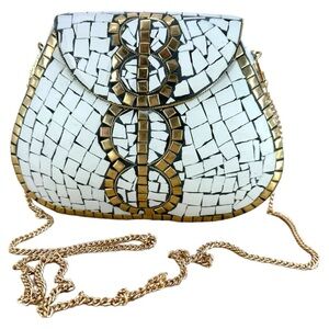 RAMLA | Porte-Moi White Gold Handmade Moroccan Bag‎ Gold chain